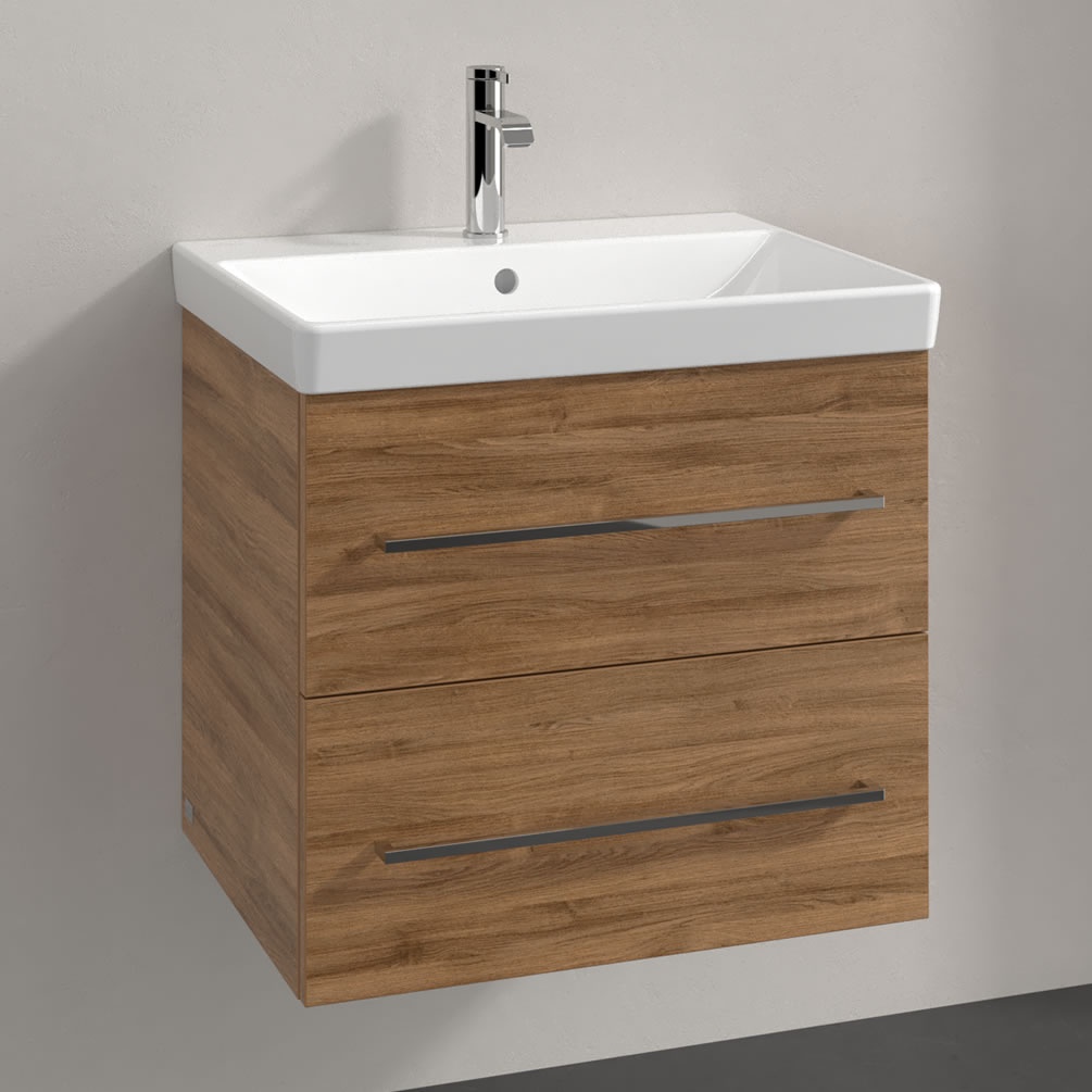 Lifestyle image of Villeroy & Boch Avento Kansas Oak 600mm Wall-Hung Basin Vanity Unit